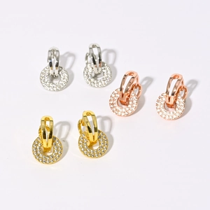 Trois paires de boucles d'oreilles entrelacées plaquées or 14K avec zircons en argent et or rose