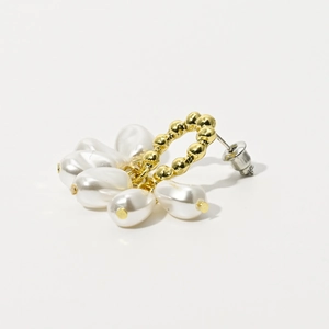 French vintage 14K gold pearl drop earrings featuring five elegant baroque white pearls