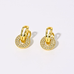 Boucles d'Oreilles Pendantes Créoles en Laiton Plaqué Or 14K Zircon AAA Avec Tige en Argent Sterling 925 Bijoux Femme Fête