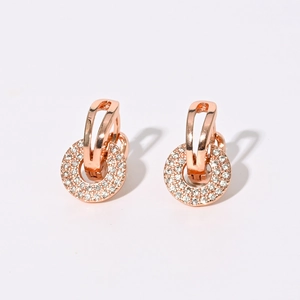 Boucles d'oreilles rondes en zircon or rose avec pendentif géométrique doré 14 carats
