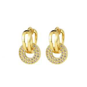 Élégantes boucles d'oreilles rondes plaquées or 14K avec incrustation de zircone