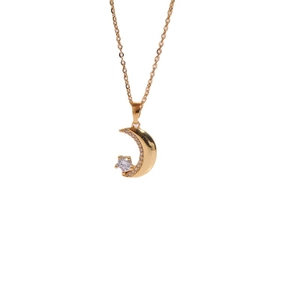 Élégant collier avec pendentif croissant de lune et étoile dorée avec zircons pour femme