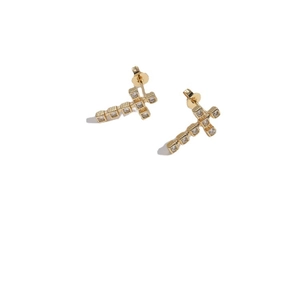 Boucles d'oreilles croix dorées avec zircons brillants au style géométrique minimaliste