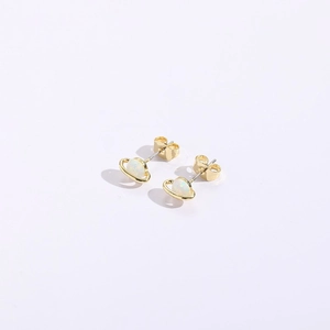 Golden Saturn earrings with iridescent opal stones and elegant planet rings design