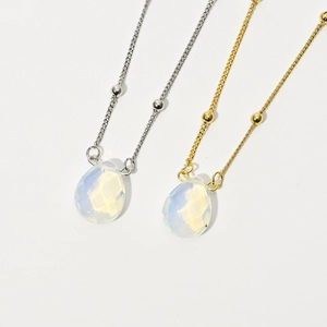 Minimalist Copper Beaded Satellite Chain Necklace With Teardrop Opal Pendant Gold Silver Plated Choker Jewelry For Women