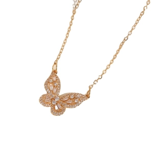 Elegant 14K gold plated butterfly necklace with sparkling zircon crystals on thin chain