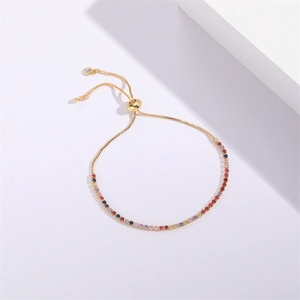 Bracelet tennis ajustable en or 14K avec cristaux de zircon colorés et fermoir coulissant