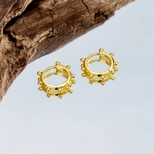 Boucles d'Oreilles Créoles en Cuivre Plaqué Or 14K Tige en Argent Sterling 925 Géométrique Étoile Lapin Bijoux Femme
