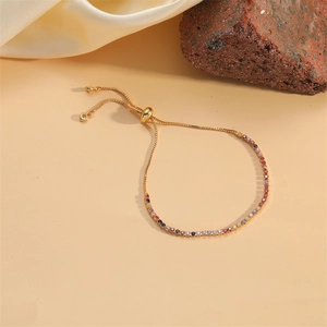 Bracelet arc-en-ciel ajustable plaqué or 14K avec zircons colorés pour femmes élégantes