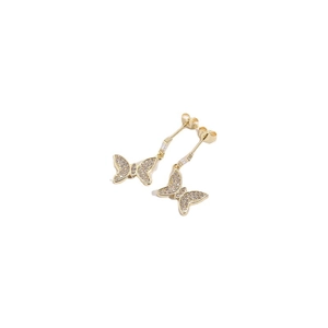 Orecchini a farfalla in oro 14K con zirconi cubici e ago in argento 925 per donna