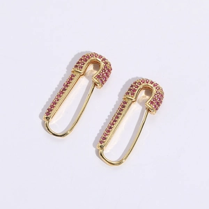 Kreative Sicherheitsnadel Zirkon Creolen 14K Vergoldetes Kupfer Personalisierter Punk Stil Schmuck Für Damen Mode Alltags Accessoires