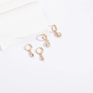 Elegant gold geometric earrings set with marquise zircon stones and round crystal pendants