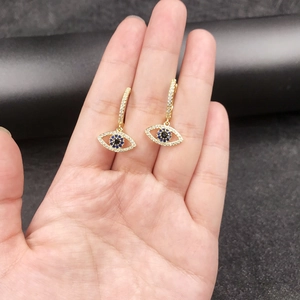 Luxury Evil Eye Zirconia Drop Hoop Earrings For Women 14K Gold Plated Copper Blue Eye Pendant Dainty Fashion Jewelry Gift Accessories