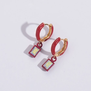 14K Gold Plated Copper Geometric Zirconia Hoop Earrings For Women Enamel Drip Marquise Round Square Fashion Jewelry
