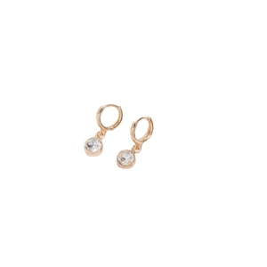 Elegant gold hoop earrings with clear round zircon pendant for a minimalist women's look