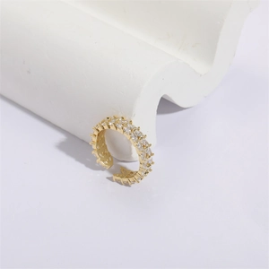 Luxurious 14K gold plated adjustable ring with two rows of marquise cubic zirconia