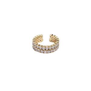Exquisite 14K gold-plated double-row zircon open ring for women with minimalist floral motif