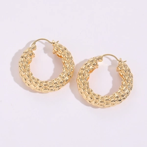 14K Gold Plated Copper Twist Hoop Earrings For Women Chunky Woven Textured Earrings With Silver Earring Post Elegant Office Daily Jewelry