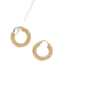 Exaggerated textured twist hoop earrings in 14K gold finish with intricate scale patterns