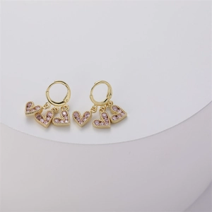 Elegant 14K gold-plated heart earrings with pink zircon tassels on leverback hoops