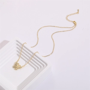 Minimalist 14K gold butterfly pendant necklace with zircon inlay and adjustable pearl chain