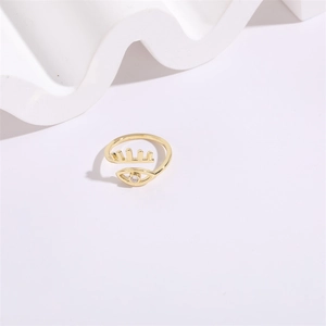 14K gold plated evil eye open ring with zircon stone inlay and eyelash detail