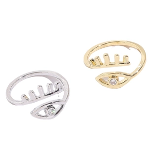 Adjustable evil eye zircon rings in gold and silver finish with geometric eyelash details