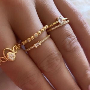 Geometric Zirconia Open Ring For Women Minimalist Copper 14K Gold Plated Adjustable Finger Ring Ins Style Fashion Jewelry
