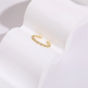 Minimalist 14K gold-plated open ring with wavy design and cubic zirconia inlay