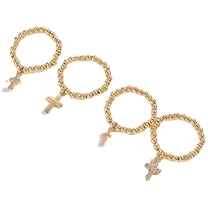 14K gold plated bead rings set with sparkling zircon cross pendants for women