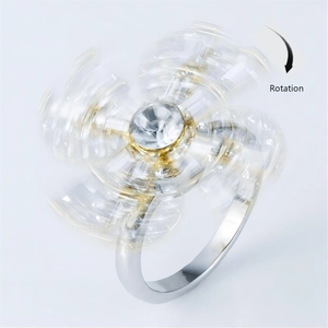 Adjustable silver spinning windmill ring with sparkling crystals for stress relief
