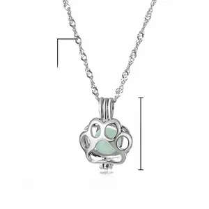 Luminous dog paw print pendant necklace with dimensions 2.2cm and 46.5cm chain length