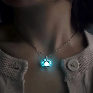 Halloween Luminous Paw Pendant Necklace Glow In The Dark Hollow Animal Footprint Alloy Water Wave Chain Jewelry For Women Men