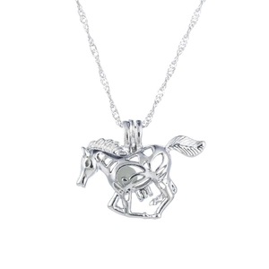 Luminous hollow horse pendant necklace with a glowing green bead on a silver chain