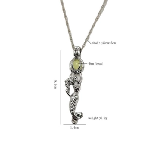 Luminous mermaid pendant necklace with adjustable silver-tone chain for women