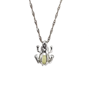 Luminous frog pendant necklace with silver link chain and glowing bead for women