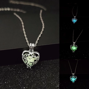 Luminous Elephant Heart Pendant Necklace Glow In The Dark Hollow Heart Alloy Chain Jewelry For Women Men Gift