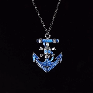 Collier Pendentif Ancre Crâne Pirate Viking Vintage Alliage Lumineux Brille Dans l'Obscurité Bijoux Punk Gothique Cadeau