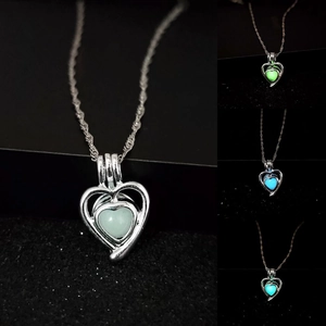 Luminous Heart Pendant Necklace Alloy Hollow Cage Glow In The Dark Stone Heart Charm Choker Valentine Birthday Jewelry