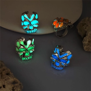 Leuchtender Totenkopf Ring in vier Farben aus Retro Gothic Legierung für Herren