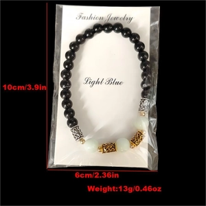 Bracelet en perles d'obsidienne lumineuses avec perles en métal fleuries et dimensions