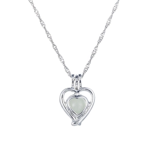 Minimalist luminous heart pendant necklace with glowing stone on white background