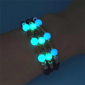 Ensemble de trois bracelets de perles d'obsidienne lumineuses avec séparateurs en argent