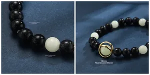 Λεπτομέρεια από μπλε χρυσόλιθο 8mm και φωτεινές χάντρες με χρυσό μεταλλικό δακτύλιο