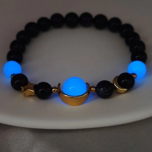 Starry Sky Luminous Beads Bracelet Glow In The Dark Blue Sandstone Alloy Star Moon Handmade Beaded Bracelet Fashion Jewelry For Women Men