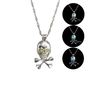 Gothic Legering Schedel Hanger Halsketting Lichtgevende Ogen Verzilverd Halloween Sieraden Voor Dames Heren Minimalistisch Cadeau