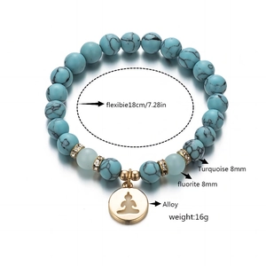Yoga-Armband mit Türkis, Fluorit, leuchtendem Buddha-Anhänger und Metall-Elementen
