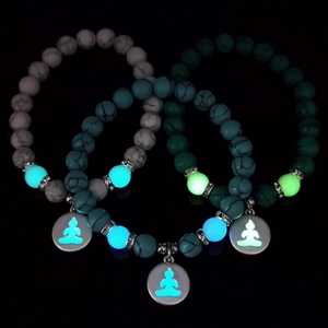 Leuchtendes Buddha Silhouette Anhänger Perlenarmband Leuchtet Im Dunkeln Türkis Marmor Energie Yoga Meditation Legierung Schmuck