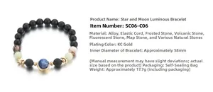 Detailed specs of luminous starry night bracelet with natural stones and gold moon charms