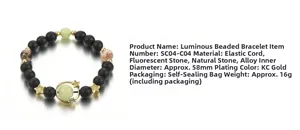 Luminous beaded bracelet with gold star and planet charms on high-quality elastic band
